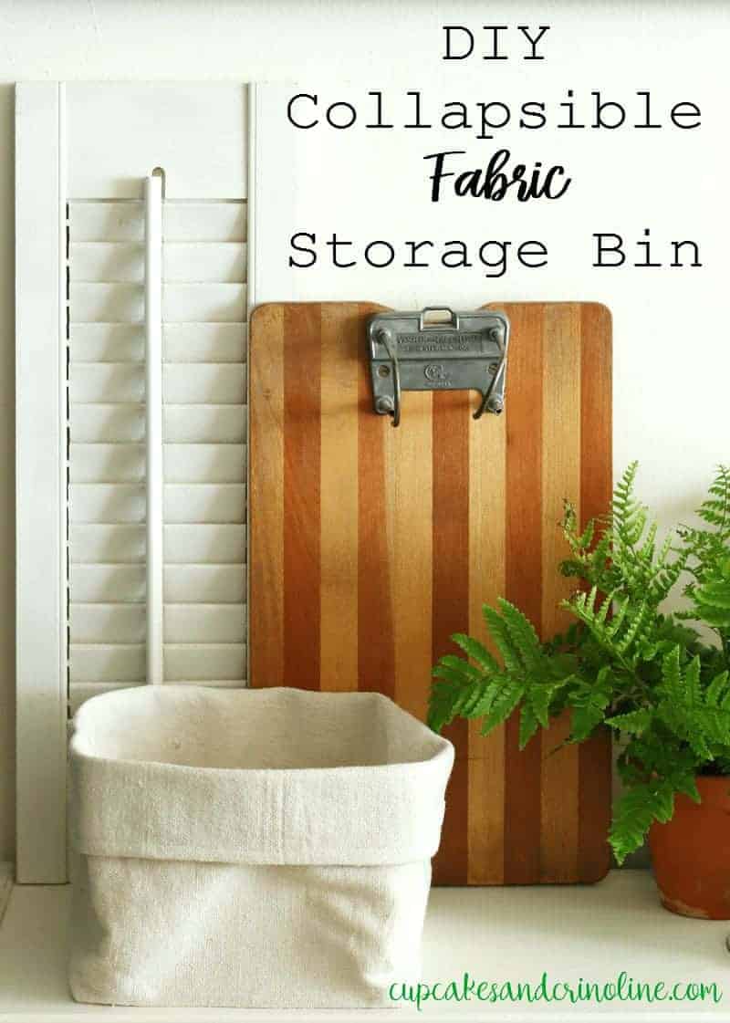 DIY collapsible fabric storage bin and organizer made from inexpensive dropcloth fabric - get the full tutorial at cupcakesandcrinoline.com