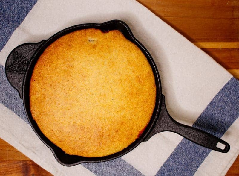 Small cast iron skillet with a gluten-free beef tamale pie