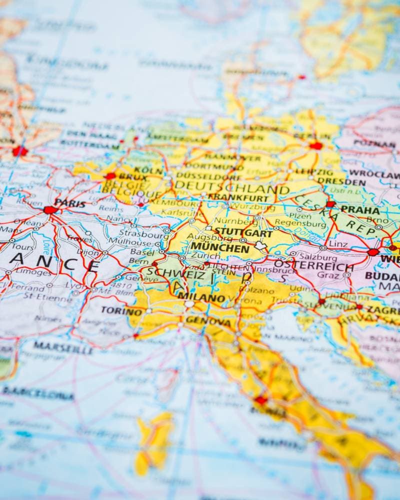 Image of various countries of Europe on a map