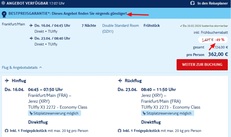 Screenshot Deal TUI BLUE Zahara Beach - 49% günstiger Pauschalreisen Screenshot Deal TUI BLUE Zahara Beach - 49% günstiger Pauschalreisen