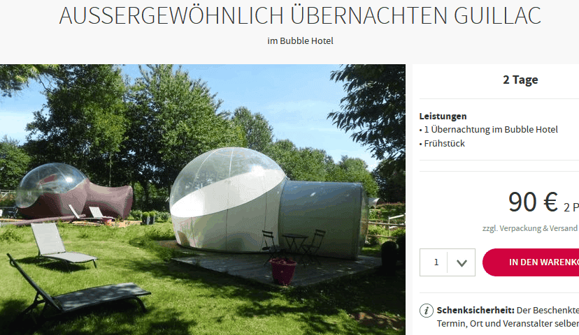 Screenshot Deal Bubble Hotel Guillac - nur 45,00€ p.P Außergewöhnlich Übernachten Screenshot Deal Bubble Hotel Guillac - nur 45,00€ p.P Außergewöhnlich Übernachten