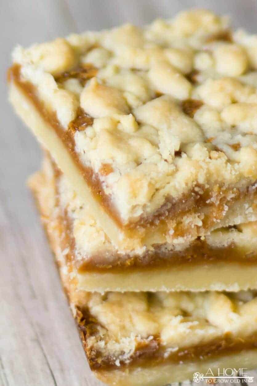 close up of three salted caramel butter bars