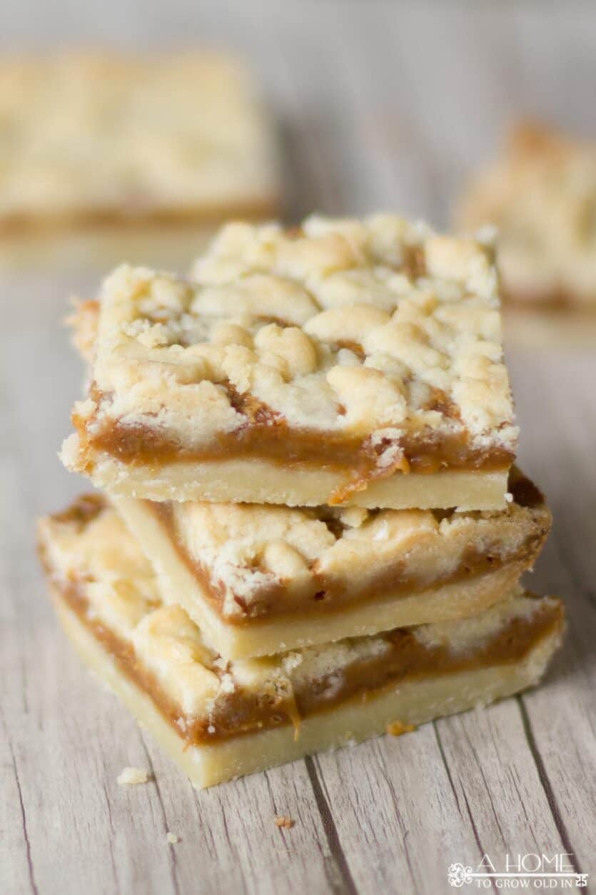 three salted caramel bars stacked up