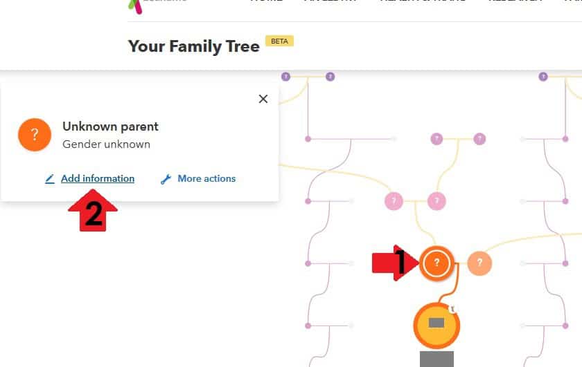 this image shows how to add your parents to your family tree on 23andMe.