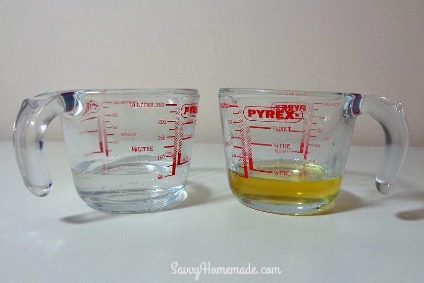 Once the wax has melted remove both containers from the pan