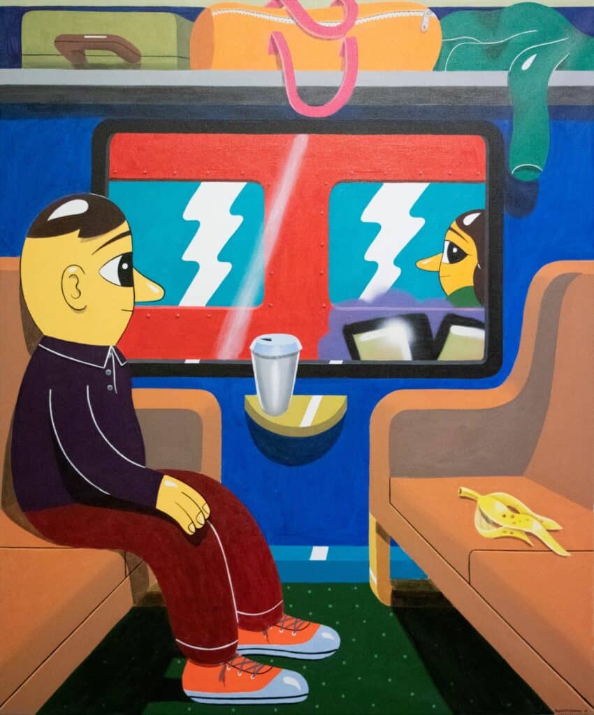 HuskMitNavn, Train Scene, 2019. Acrylic on paper. See the artwork on Artland.
