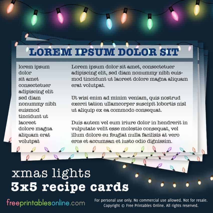 XMAS LIGHTS 3X5 RECIPE CARDS
