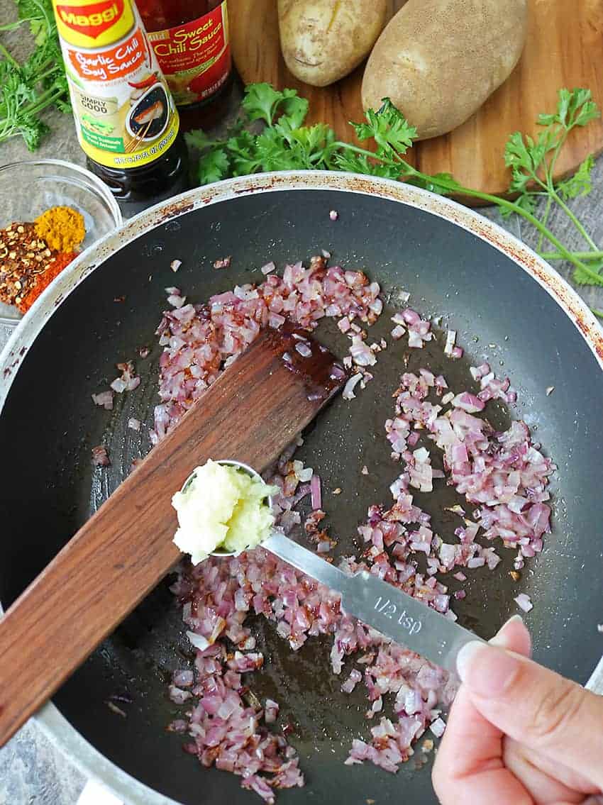 Sauteing Onions Ginger For Chicken Potato Croquettes