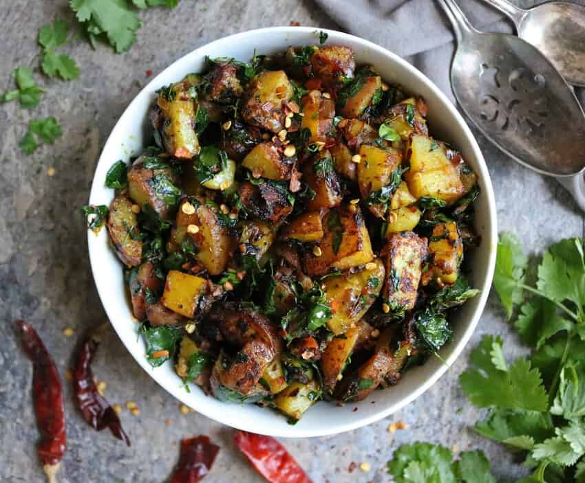 Potato Salad with Moringa Leaves in a bowl