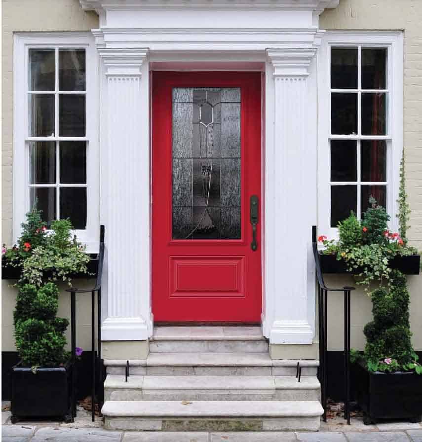 Orleans Novtech Steel Front Entry Door, Bright Red