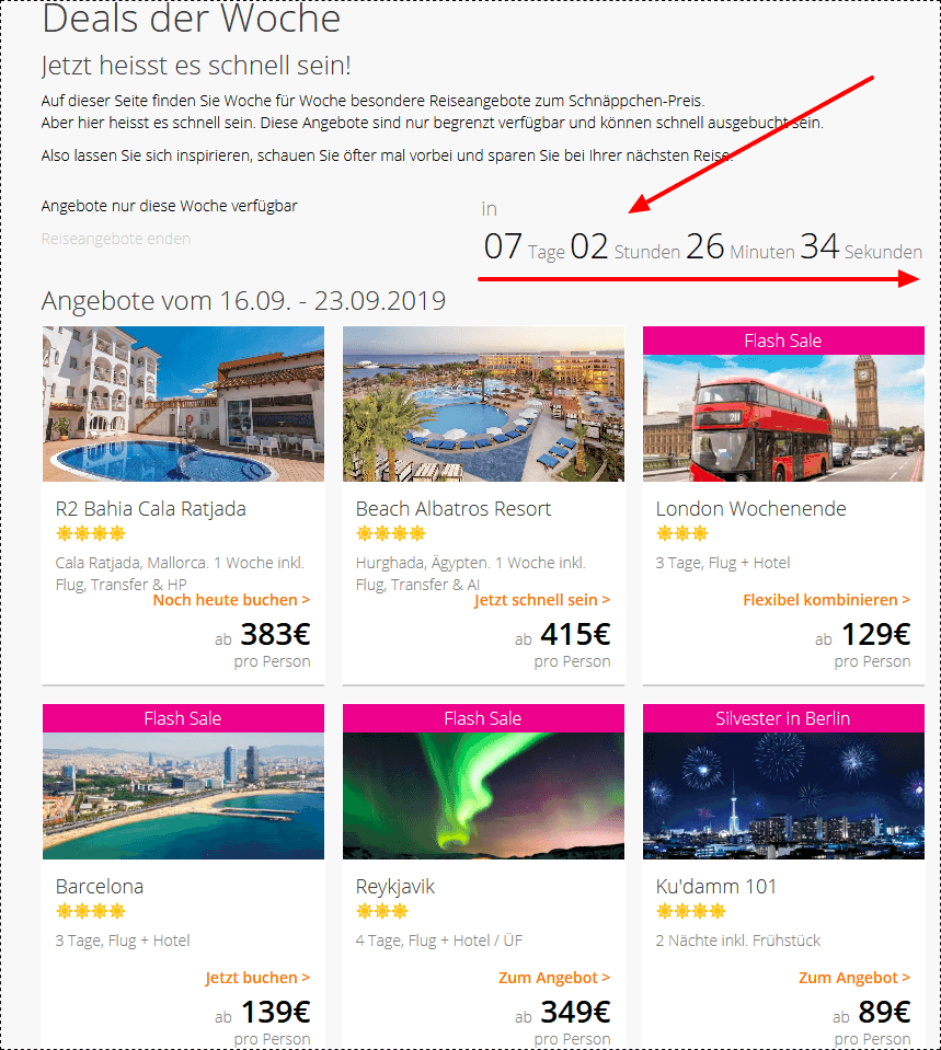 Screenshot Deal - Deals der Woche Reiseangebote lastminute.de