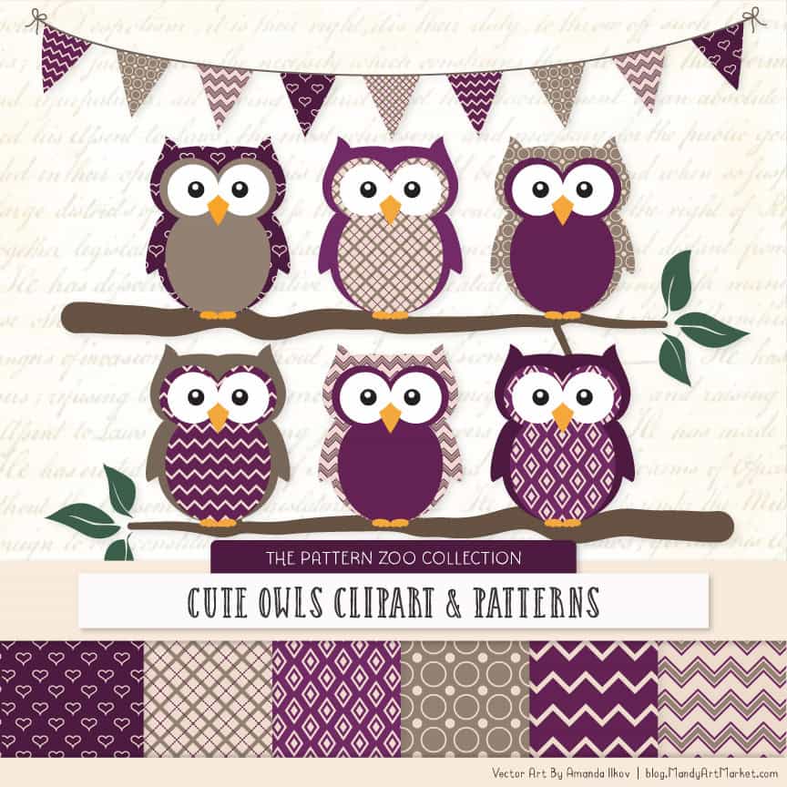 Pattern Zoo Plum Patterned Owl Clipart & Patterns