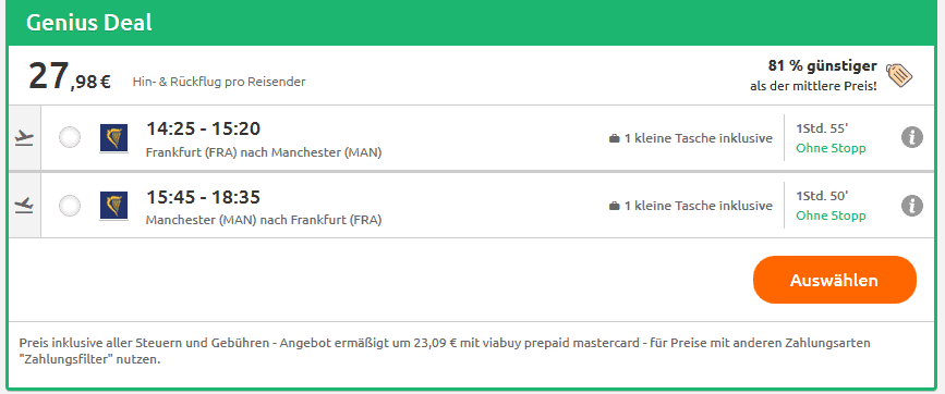 Screenshot Flug Deal Anstehende Ereignisse in Manchester erleben hin & zurück ab 30,00€ Screenshot Flug Deal Anstehende Ereignisse in Manchester erleben hin & zurück ab 30,00€
