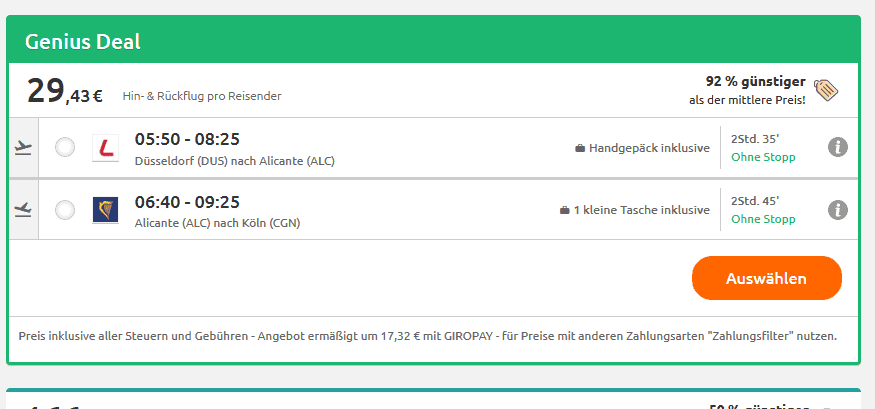 Flugdeal Screenshot Beispiel 11.02-18.02 Flugdeal Screenshot Beispiel 11.02-18.02