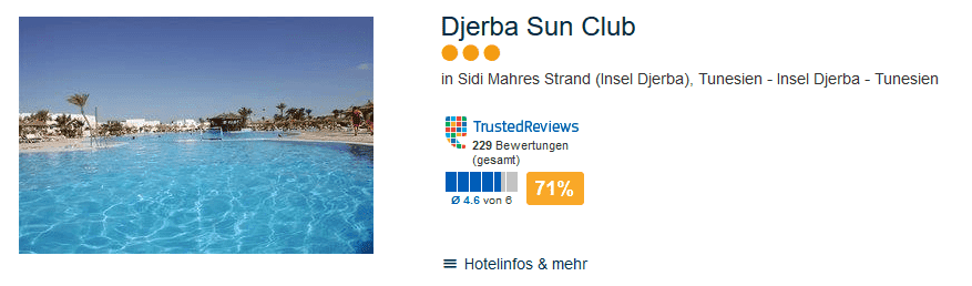Screenshot Deal Pauschalreise 7 Tage Tunesien - Djerba Sun Club für nur 275,39€ Djerba Sun Club