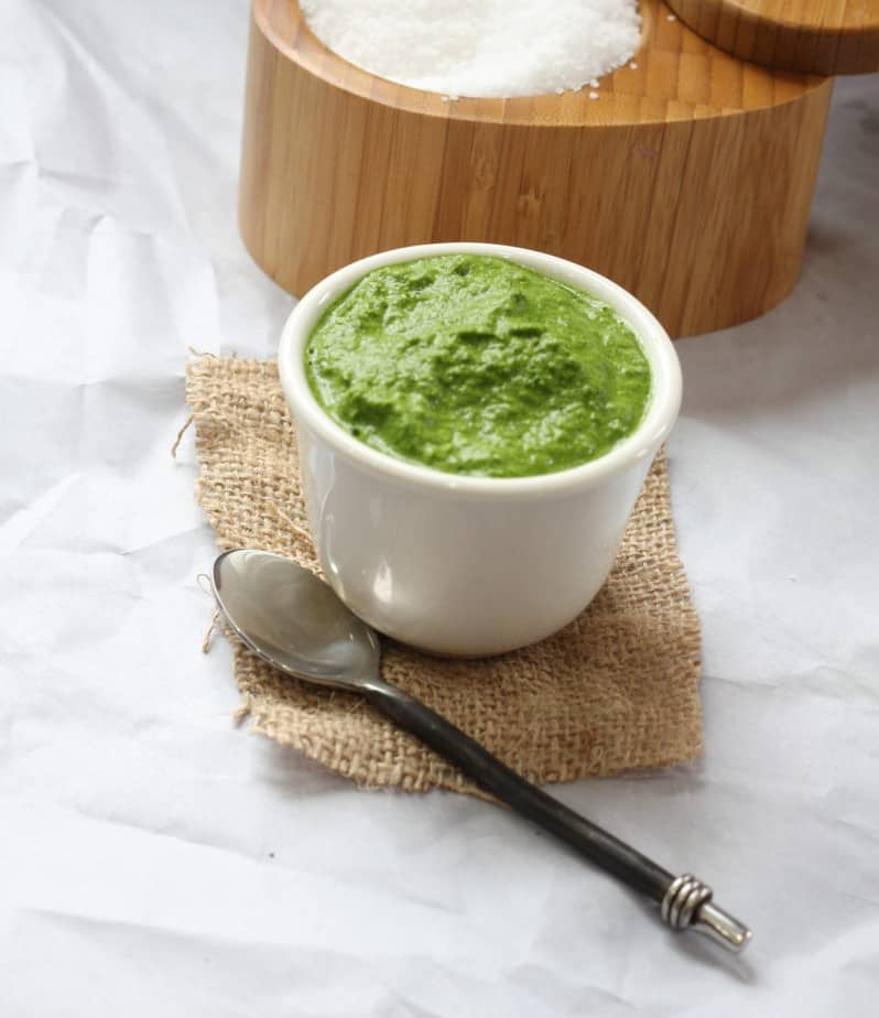 Indian Green chutney made with mint, cilantro ginger and chilies Green chutney made with mint, cilantro ginger and chilies