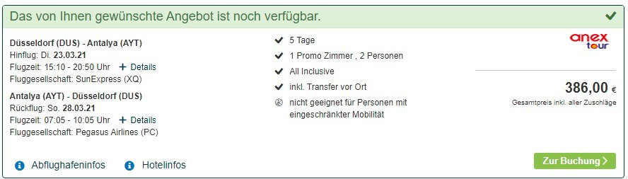 Screenshot Deal Anex Tour Pauschalreisen Beispiel Screenshot Deal Anex Tour Pauschalreisen Beispiel