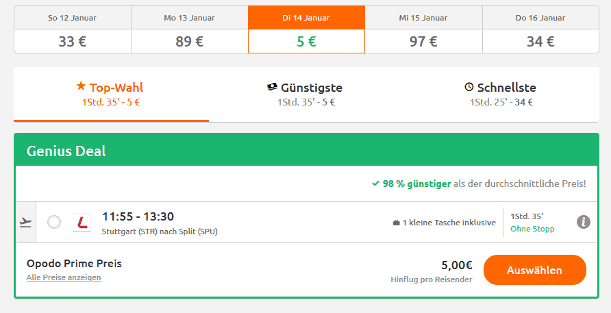Screenshot Deal Flüge nach Split - nur 5,00€ Kroatien Billigflüge Screenshot Deal Flüge nach Split - nur 5,00€ Kroatien Billigflüge
