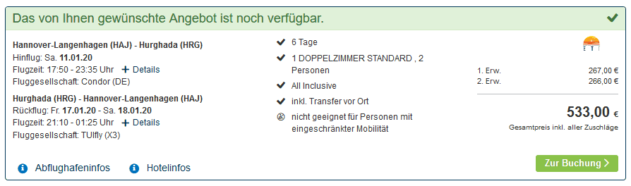 Screenshot Deal Hurghada eine Woche nur 266,00€- All Inclusive 4 Sterne