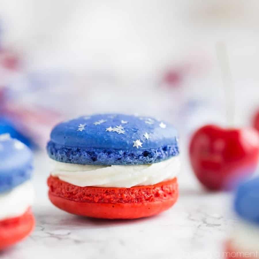 4th fo July red white and blue cheesecake macaron, independence day.