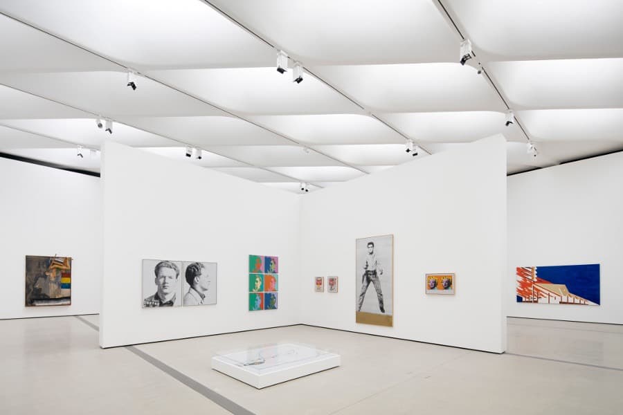 Installation view of works by Robert Rauschenberg, Andy Warhol, and Ed Ruscha in The Broad’s third-floor galleries. Photo by Bruce Damonte. Courtesy of The Broad.