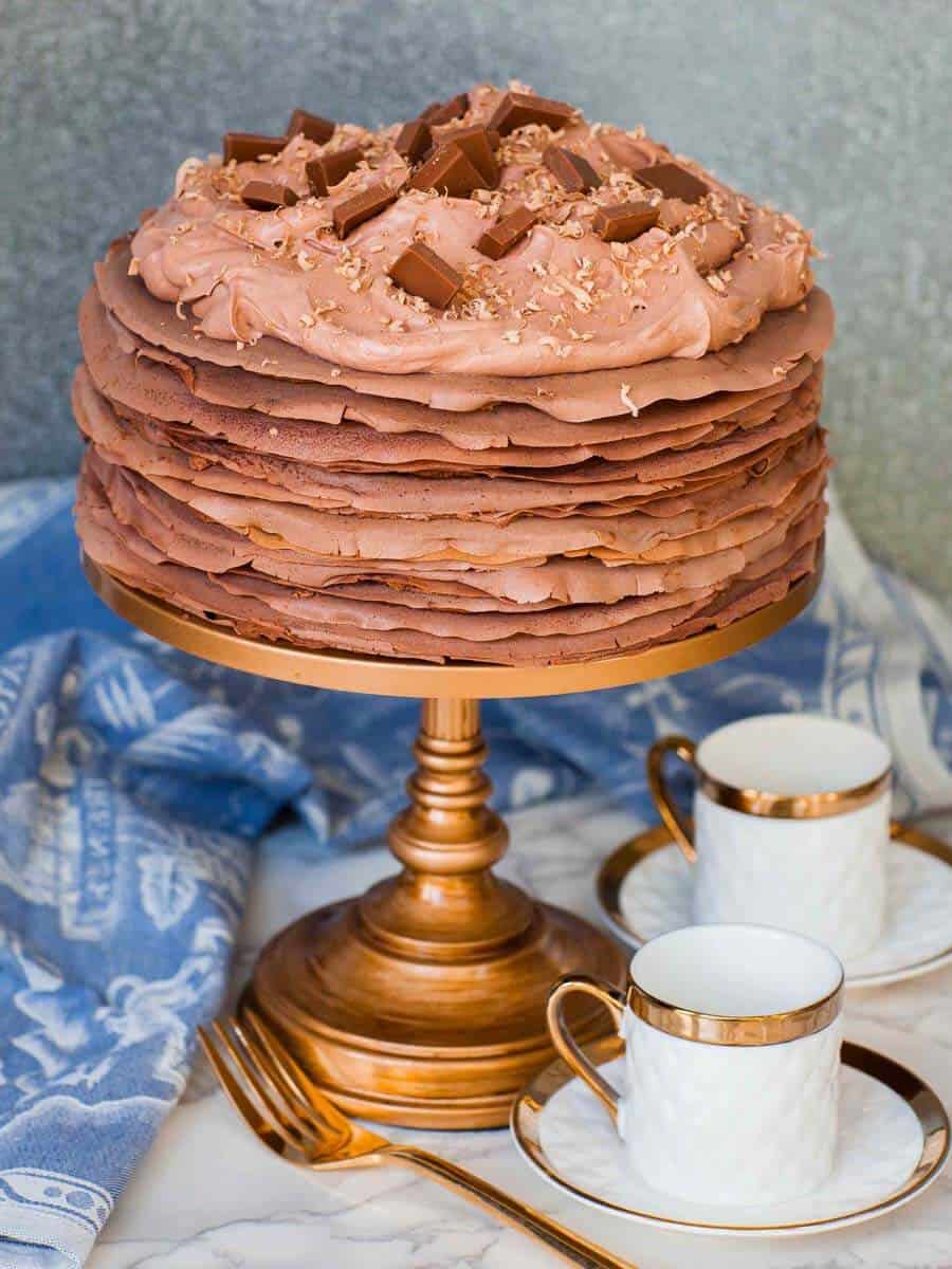 Triple Chocolate Crepe Cake recipe with chocolate whipped cream