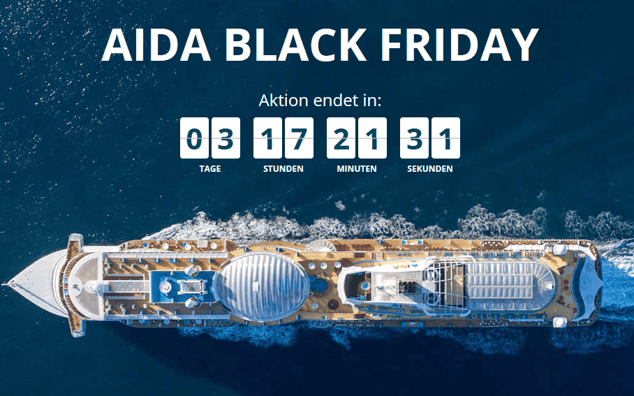 Screenshot Deal Black Friday bei AIDA - Kreuzfahrten gibt's nur günstiger als Pirat ab 599,00€ Screenshot Deal Black Friday bei AIDA - Kreuzfahrten gibt's nur günstiger als Pirat ab 599,00€