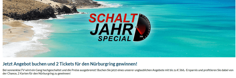 Screenshot Deal Schaltjahr Special bei sonnenklar.tv Nürburgring Gewinnspiel Screenshot Deal Schaltjahr Special bei sonnenklar.tv Nürburgring Gewinnspiel