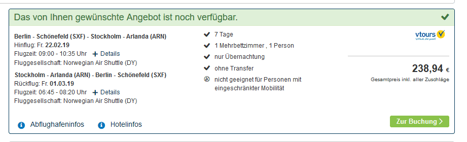 Screenshot Deal Eine Woche Stockholm ab 238,94€ - Singelreise nach Schweden