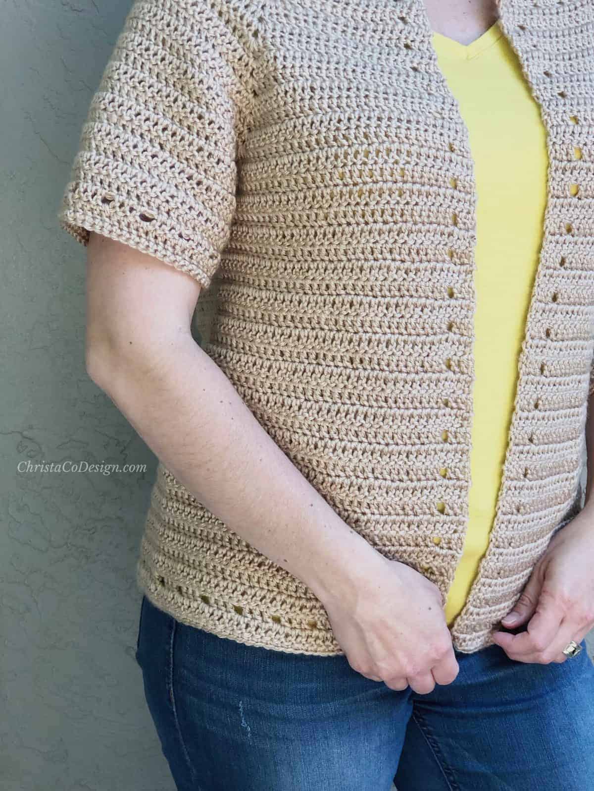 picture of short sleeve crochet cardigan