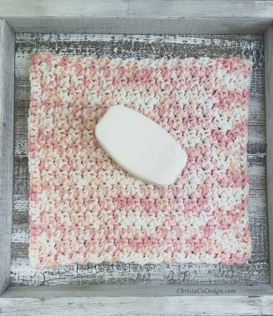 Picture of pink crochet washcloth bar of soap