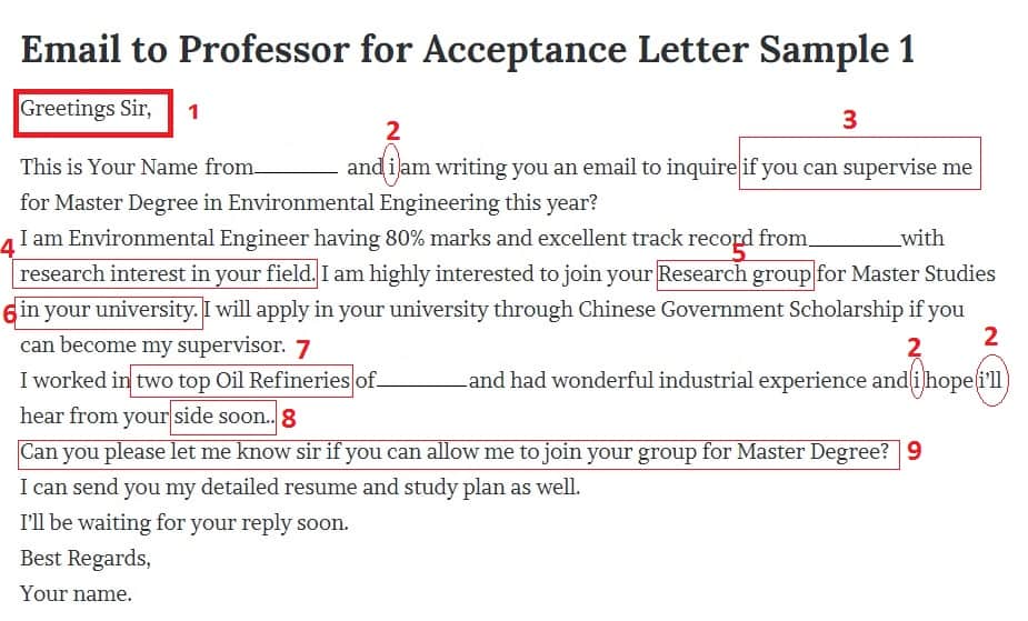 Mistakes to Avoid when email professors - A sample email