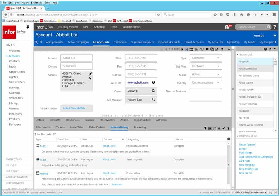 infor crm customer record Infor Demo Page