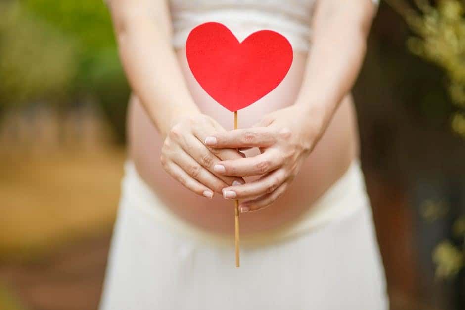 pregnant lady holding a heart