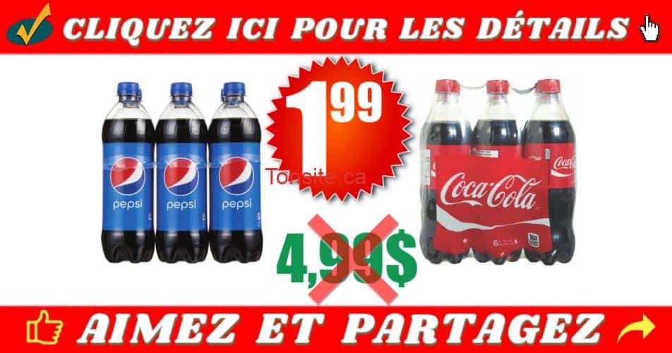 6 bouteilles de Pepsi ou Coca Cola (710 ml) à 1.99$ seulement! pepsi coca 199 499 off - 6 bouteilles de Pepsi ou Coca Cola (710 ml) à 1.99$ seulement!