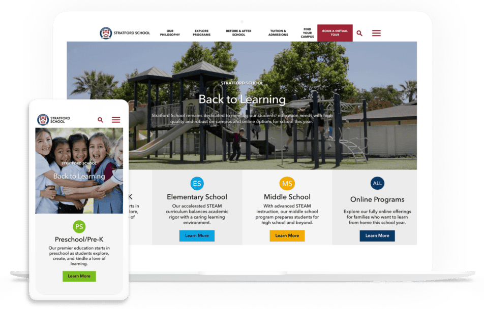Stratford Schools home page on multiple devices