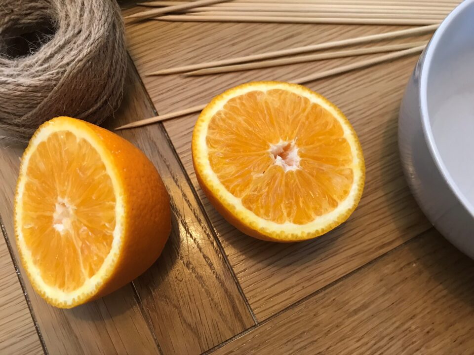 the orange cut in half