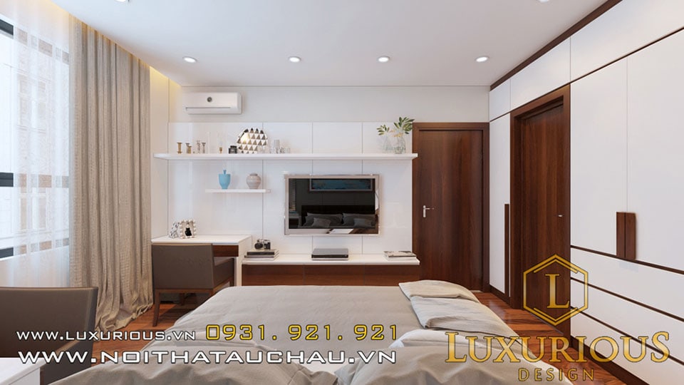Thiết kế thi công nội thất trọn gói chung cư Platinum hiện đại Phòng ngủ master chung cư platium