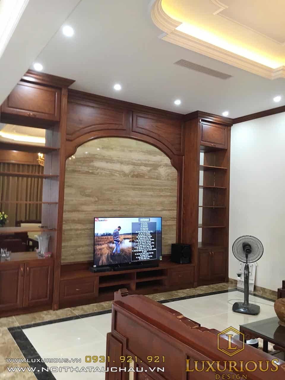 Thi công phòng khách biệt thự gỗ gõ đỏ Thi công phòng khách biệt thự gỗ gõ đỏ