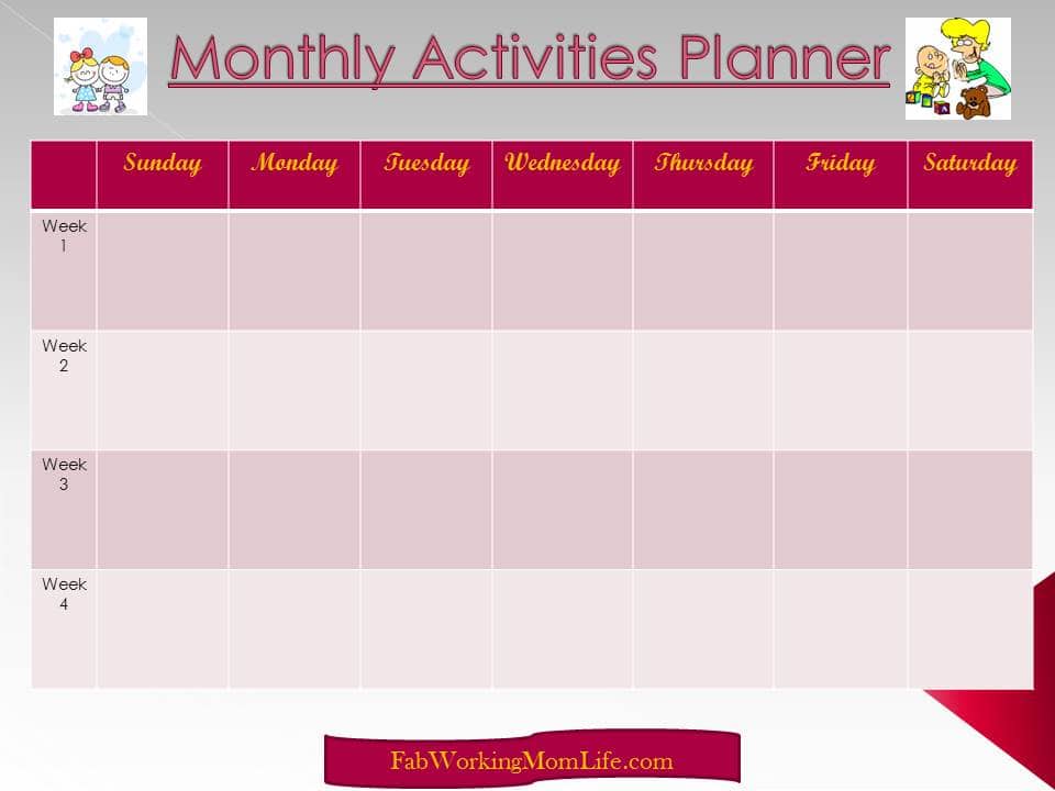 Monthly Planner Activities