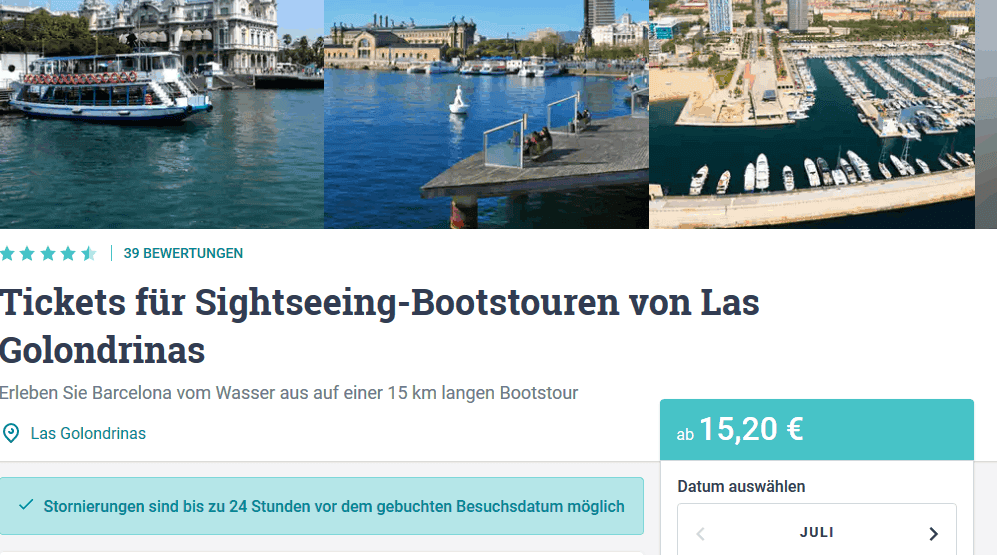 Screenshot Deal Bootstour Barcelona nur 15,20€ - Placa Portal de la pau Karte Screenshot Deal Bootstour Barcelona nur 15,20€ - Placa Portal de la pau Karte