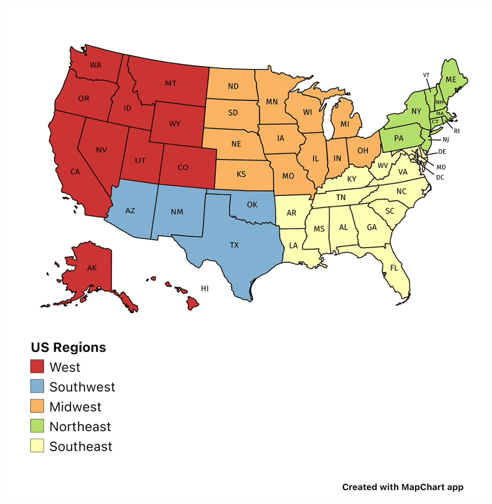 US Regions states map