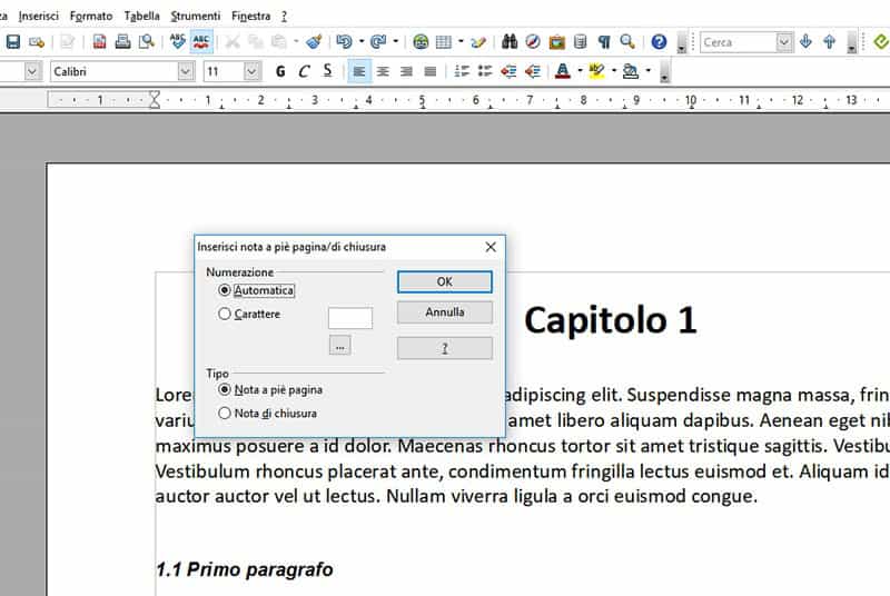 Note in Open Office