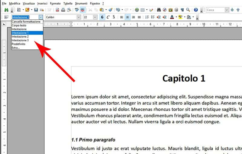 Stili dei titoli in OpenOffice