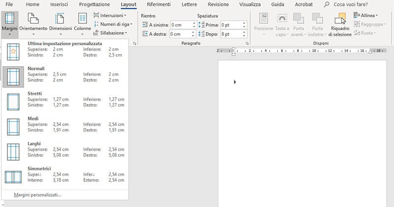 margini in microsoft word