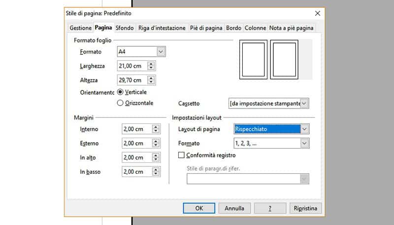 margini simmetrici in open office