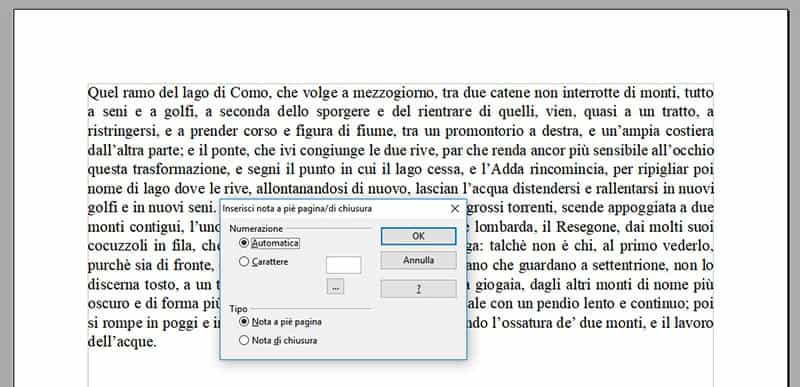 Inserire note a piè di pagina in Open Office