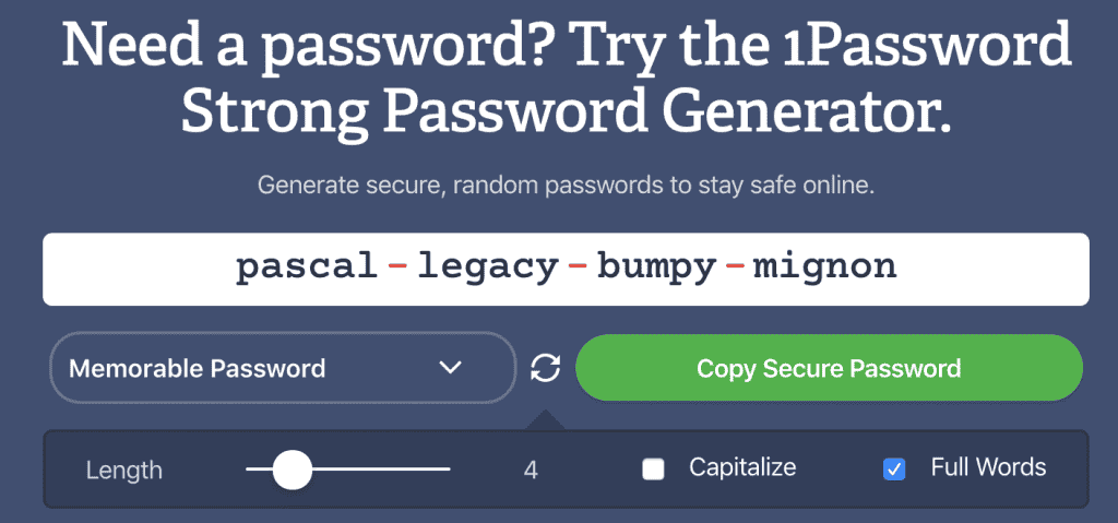 1Password Strong Password Generator
