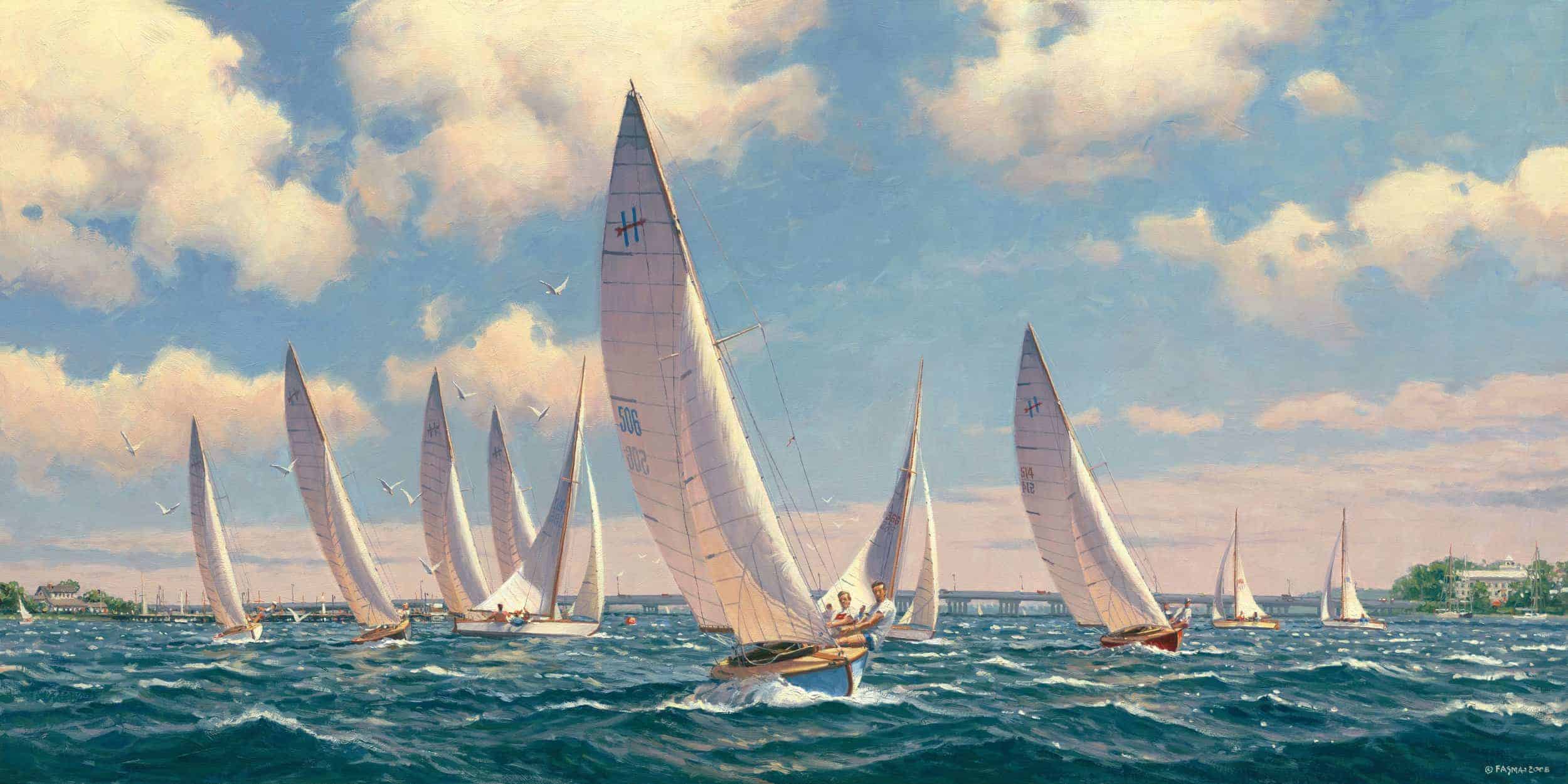 Reaching for the Finish Oil on Linen, 15” x 30”. By John Barber.