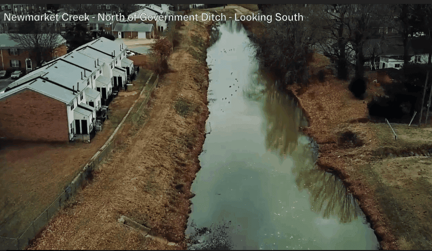 A drone’s-eye view over Newmarket Creek in Hampton. Courtesy of Hampton Division of Fire & Rescue